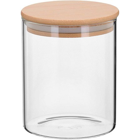 Pote Table Com Tampa Bambu Borossilicato 770Ml 12X10X10Cm