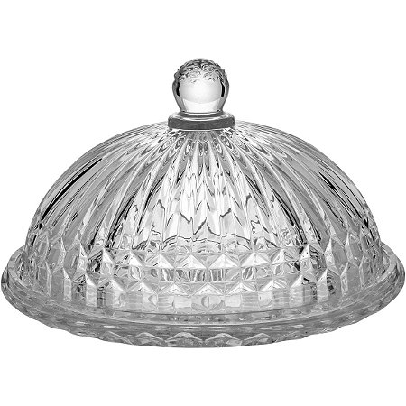 Prato Para Bolo Com Tampa De Cristal Luxuoso 21X32X32Cm