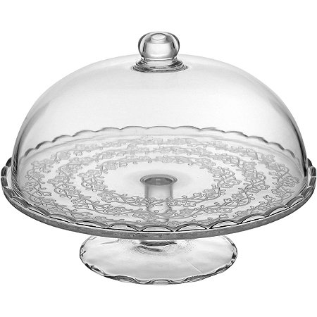 Prato Para Bolo Com Tampa De Vidro 21X29X29Cm Boleira Luxo