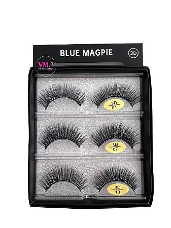 Cílios Postiços 3 pares Blue Magpie - 3D-01