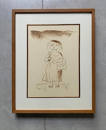 Floriano Teixeira - litografia 35x25cm - 'Criança com flor'