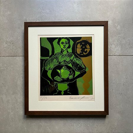 Emanoel Araujo - xilogravura 35x30cm - Mulher com bule