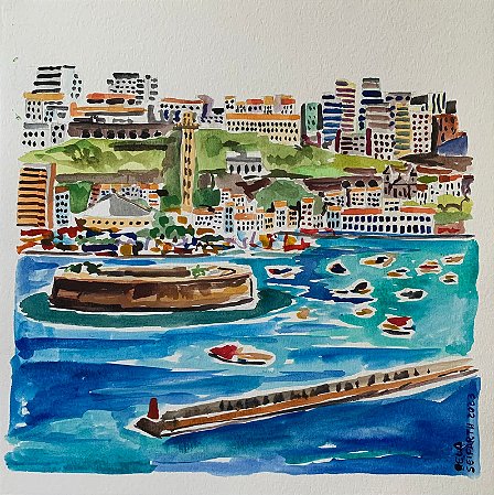 BELA SEIFARTH - "Baía de Todos os Santos" - aquarela 30x30cm