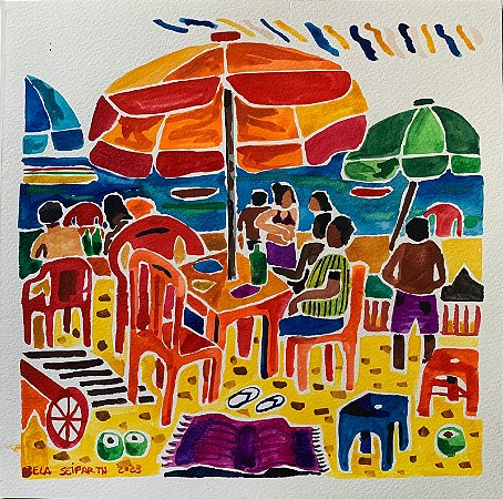 BELA SEIFARTH - "Cena de praia" - aquarela 30x30cm