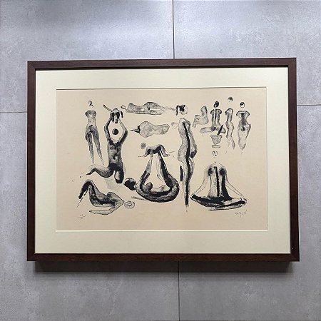 Carybé - litogravura 50x70cm - "Mulheres e crianças" ou "Indigenas"