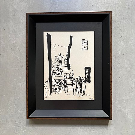 Carybé - nanquim - 33x24cm - "Olhando pela janela"