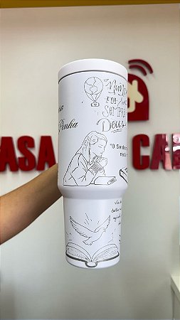 Copo Térmico Personalizado religião 1200ml C/tampa Canudo Alça Gravação Laser