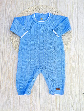 Macacão Tricô Bebê Menino Príncipe - Azul