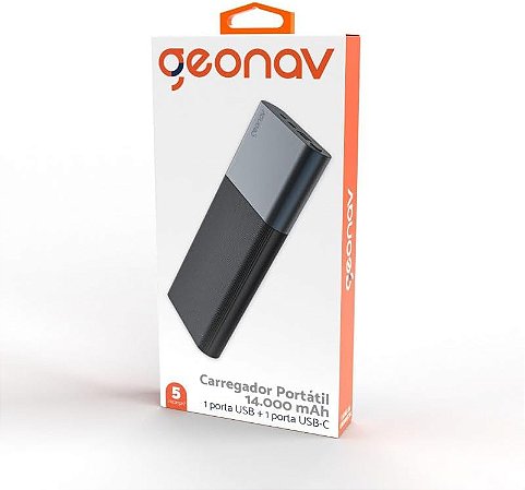 Carregador Portátil Geonav 14.000mAh, Cinza Espacial