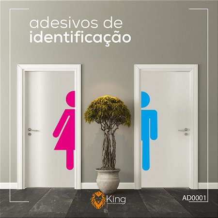 Kit 2 Adesivos Porta Banheiro Identificação Homem Mulher Azul e Rosa