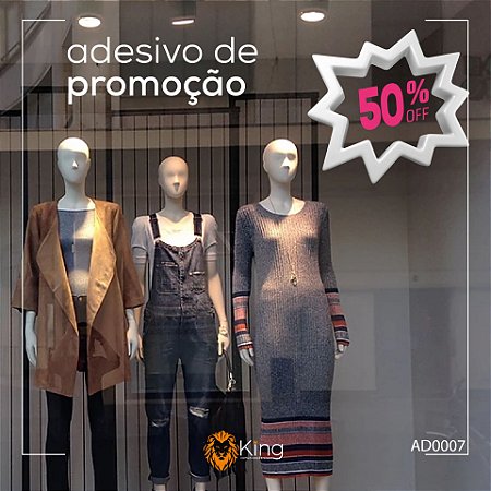 Adesivo Vitrine Promoção OFF - 50x47cm - Rosa e Branco