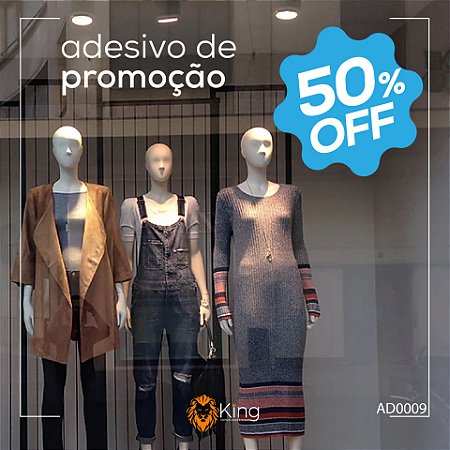 Adesivo Vitrine Promoção OFF - 60x60cm - Azul e Branco