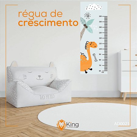 Régua de Crescimento Infantil -  Dinossauro Laranja e Azul - Adesivo Vinil