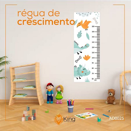 Régua de Crescimento Infantil -  Dinossauros Coloridos - Adesivo Vinil
