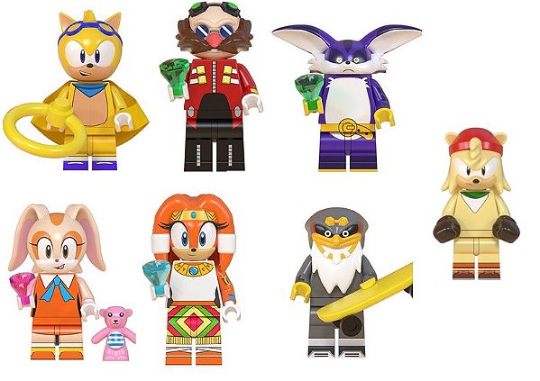 Boneco Bloco Montar Turma do Sonic Kit 7 Personagens