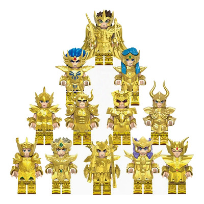 Boneco Bloco de Montar Os Cavaleiros do Zodíacos - Cavaleiros Ouro Kit 12 Personagens