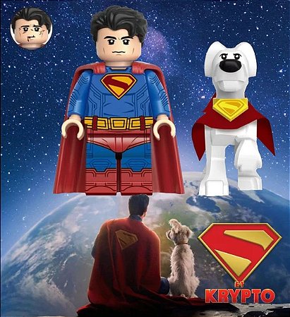 Boneco Bloco de Montar Superman e Crypto DC