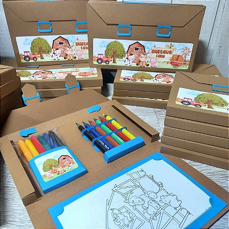 Kit de Colorir Fazendinha Personalizado para Festa Infantil | Maletinha de Colorir