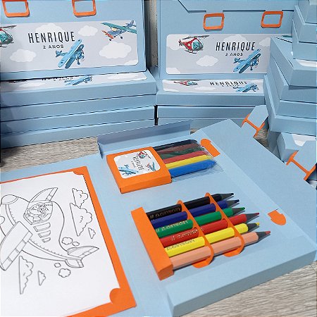 Kit de Colorir Aviador Personalizado para Festa Infantil | Maletinha de Colorir