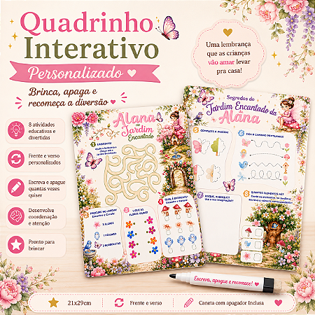 Quadrinho Interativo Personalizado Infantil | Lousa Mágica Reutilizável 21x29cm | Lembrancinha Festa