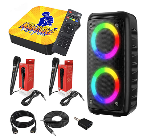 Karaokê Party Box Profissional +2 Microfones + Caixa de Som +De 2000 Músicas (Com Pontuação) ORIGINAL