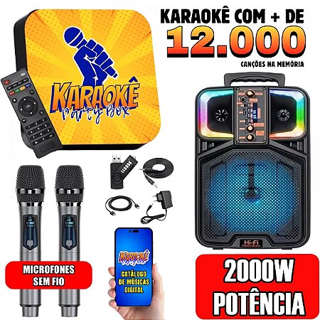 Karaoke Party Box Profissional +12000 Músicas +2 Microfones Sem Fio +Caixa De Som +Sistema Pontuação