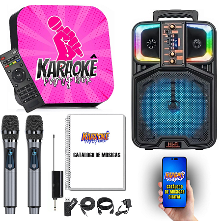 Karaoke Party Box Profissional Rosa +2 Microfones Sem Fio +Caixa De Som +2000 Músicas +Catálogo Impresso (Sistema Com Pontuação) Jukebox Original