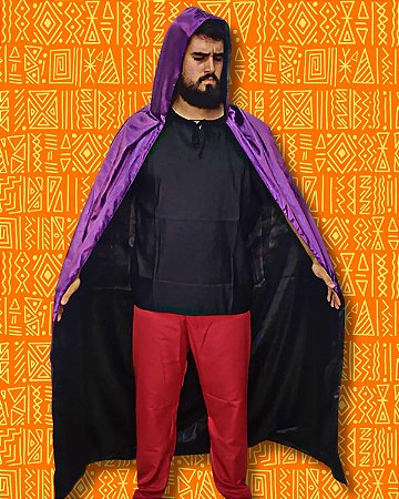 Capa de Cetim Preto e Roxo com Capuz