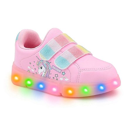 TÊNIS INFANTIL NOVOPÉ VELCRO COM LED ROSA BEBÊ