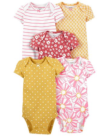 Kit Body 5 Peças Flores Rosa/Mostarda - RN - Carter's