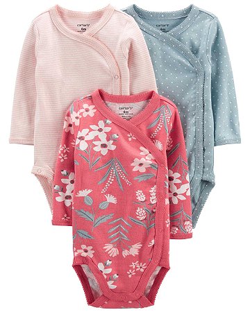 Kit Body 3 Peças Transpassado Florido Rosa - 18m (12 a 18 meses) - Carter's