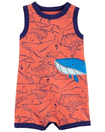 Romper Tubarão Coral - 9m (6 a 9 meses) - Carter's