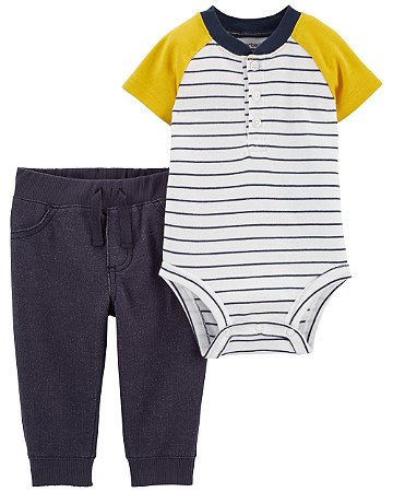 Conjunto 2 Peças Listrado Manga Amarela - RN - Carter's