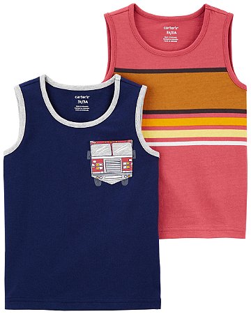 2 Camisetas Cavadas Azul/Vermelha - 18m (12 a 18 meses) - Carter's