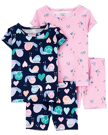 Kit Pijama 4 Peças Caracol Rosa Azul M - 3T (3 a 4 anos) - Carter's