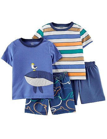 Kit Pijama 4 Peças Baleia Azul - 3T (3 a 4 anos) - Carter's