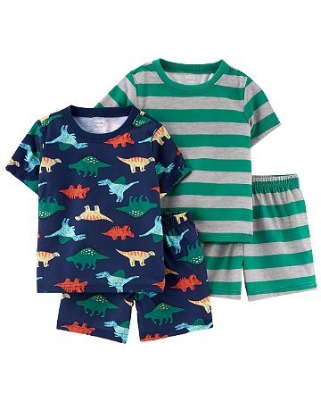 Kit Pijama 4 Peças Dino Azul/Listrado - 3T (3 a 4 anos) - Carter's