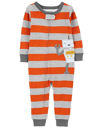 Pijama sem pezinho Robo listrado Laranja - 12m (9 a 12 meses) - Carter's