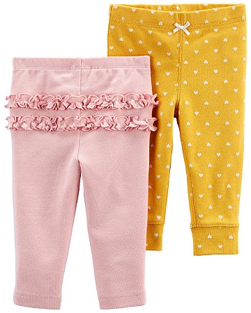 2 Calças Rosa/Mostarda - 3m (1 a 3 meses) - Carter's
