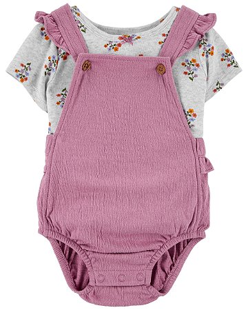 Jardineira Body Roxa Blusa Cinza - 9m (6 a 9 meses) - Carter's
