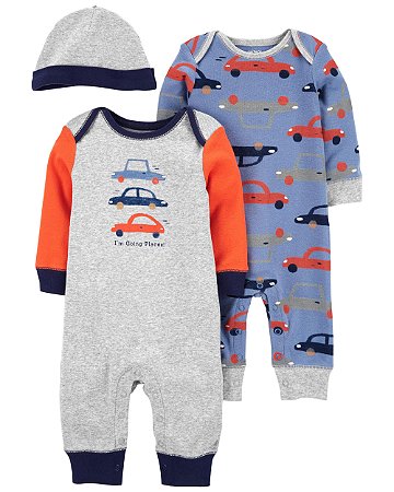 2 Macacões Carros + Touca - 9m (6 a 9 meses) - Carter's