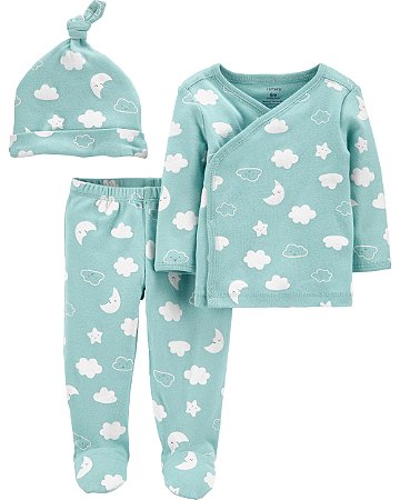 Pijama 2 Peças + Touca Nuvens - 6m (3 a 6 meses) - Carter's