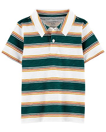 Camisa Polo Listrada Verde/Laranja - 2T (2 a 3 anos) - Carter's