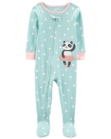 Pijama com pezinho Panda Verde/Rosa - 18m (12 a 18 meses) - Carter's