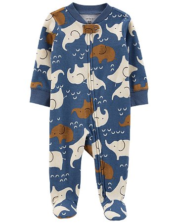 Pijama com pezinho Elefante Azul - 3m (1 a 3 meses) - Carter's