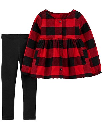 Conjunto 2 Peças Bata Xadrez Vermelha - 18m (12 a 18 meses) - Carter's