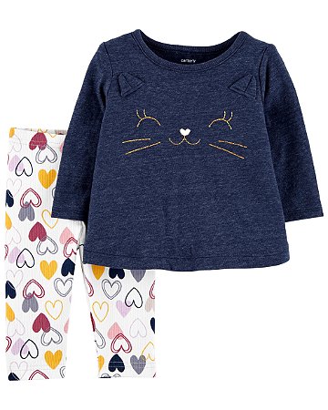 Conjunto 2 Peças Bata Jeans Gatinha - 6m (3 a 6 meses) - Carter's
