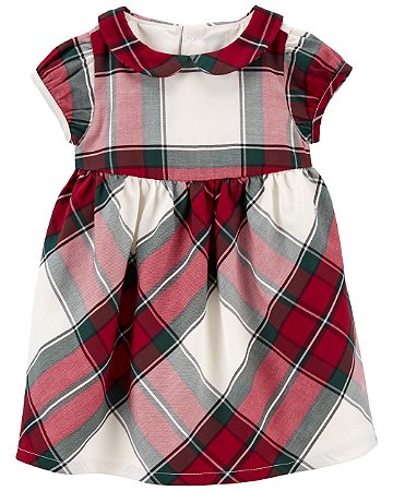 Vestido Evasê Xadrez Vermelho/Verde - 12m (9 a 12 meses) - Carter's