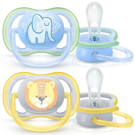 Chupetas Ultra Air Dupla Elefante/Leão - 0 a 6 Meses - Philips Avent