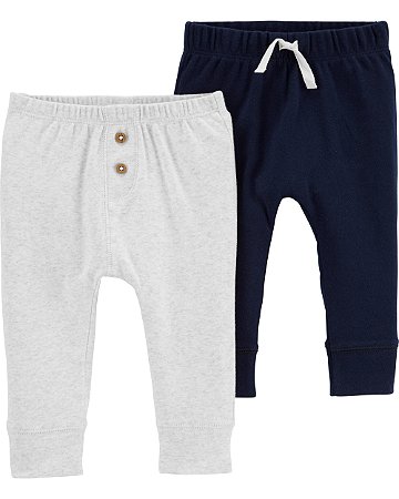 2 Calças Cinza/Azul M - 3m (1 a 3 meses) - Carter's